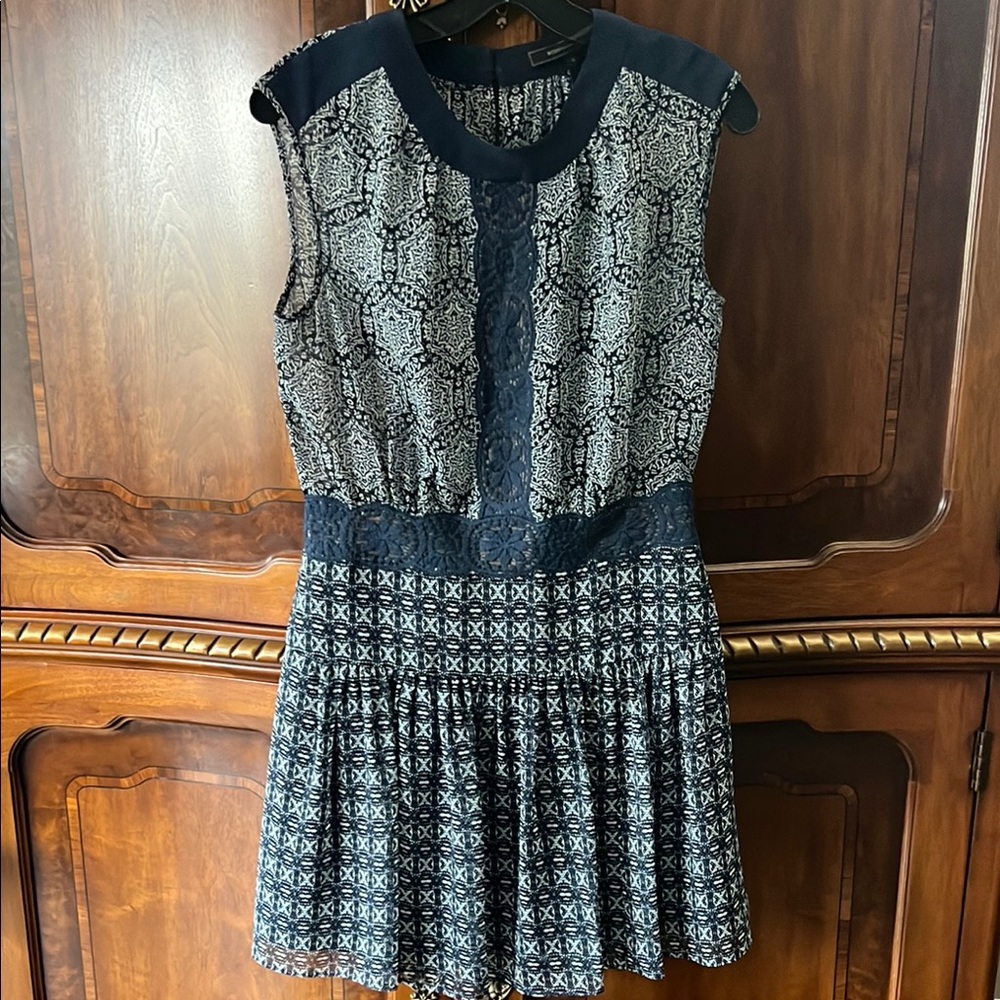 BCBGMaxAzria Black and White Pleated Mini Dress